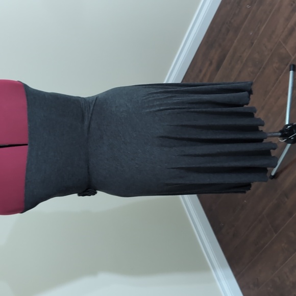 Lapis| Charcoal Grey Strapless Dress With Waistline Floral Detail - Picture 3 of 12